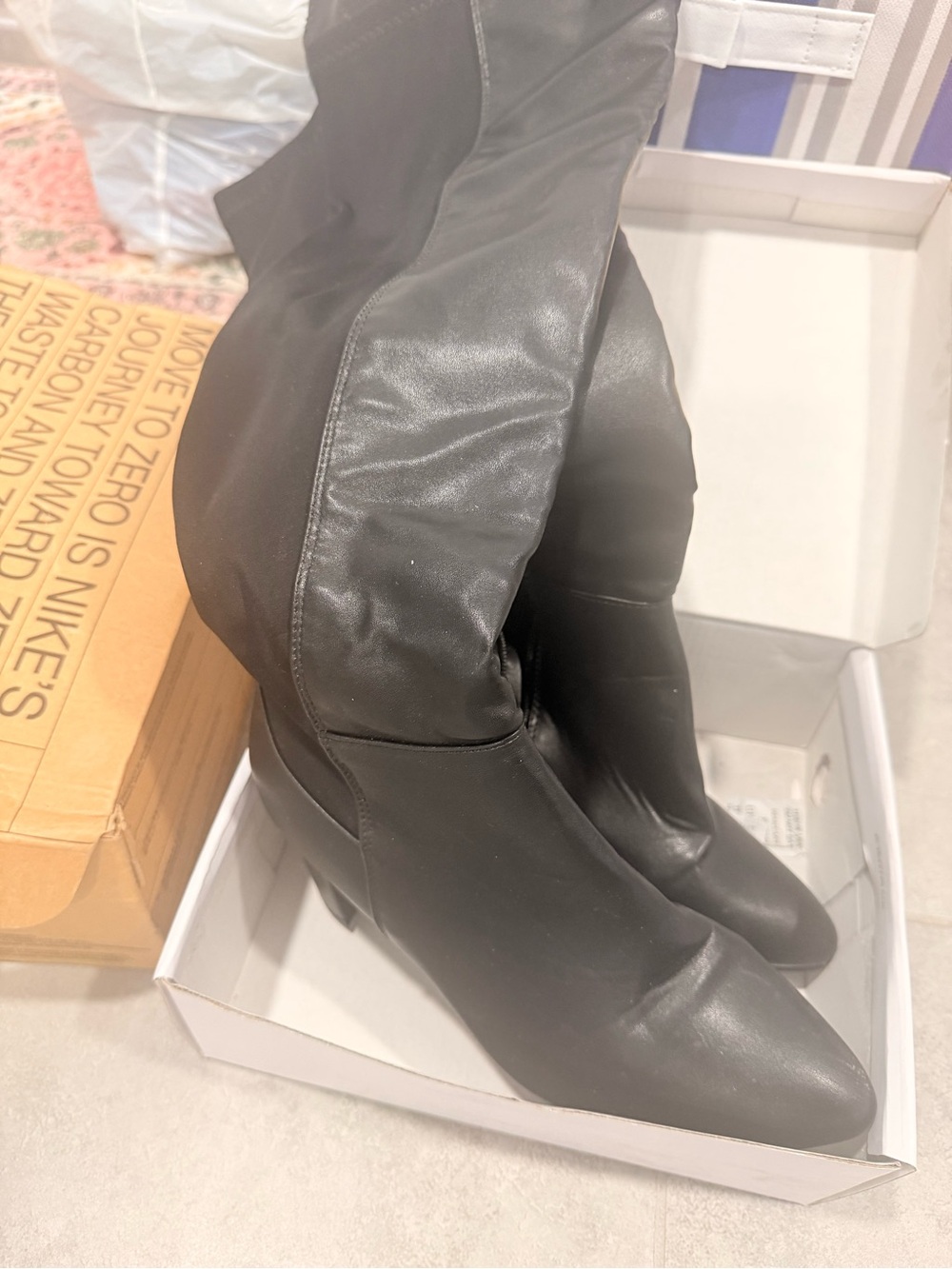 Over-the-Knee Black Women's Boots - Sleek Stretch Leather